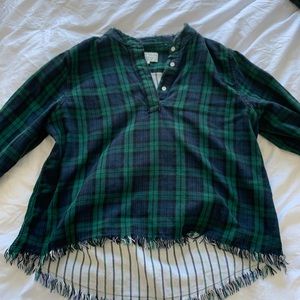 Plaid shirt with raw hem